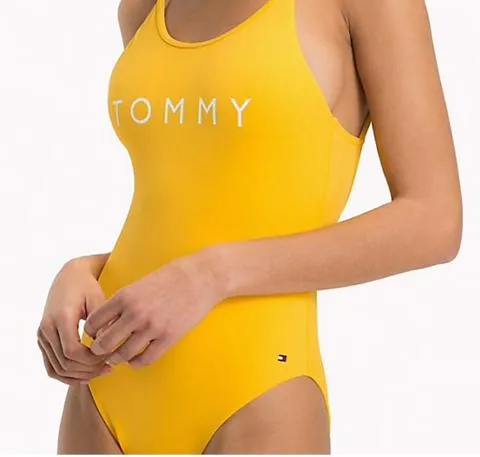 Scoop back branded one piece [Yellow]