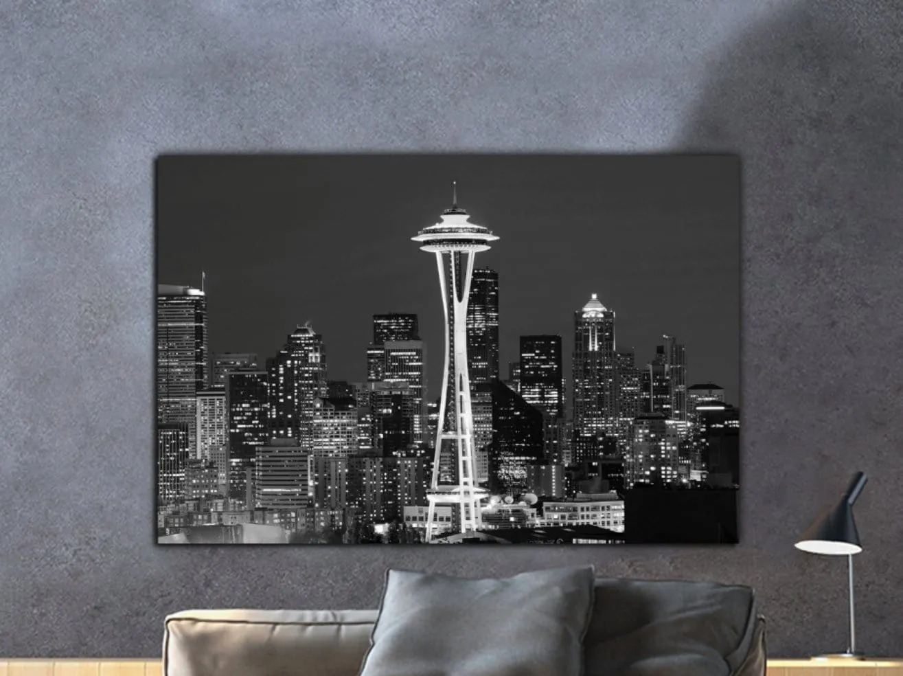 Seattle Skyline Black & White Canvas Art