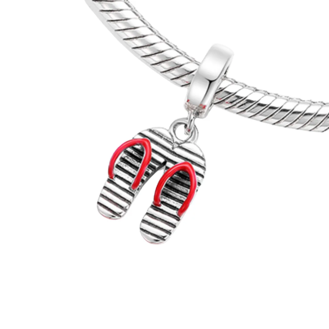 Summertime Red Flip-Flops Dangle Charm 925 Sterling Silver