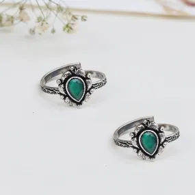 Teejh Aria Green Stone Silver Oxidised Toe Rings