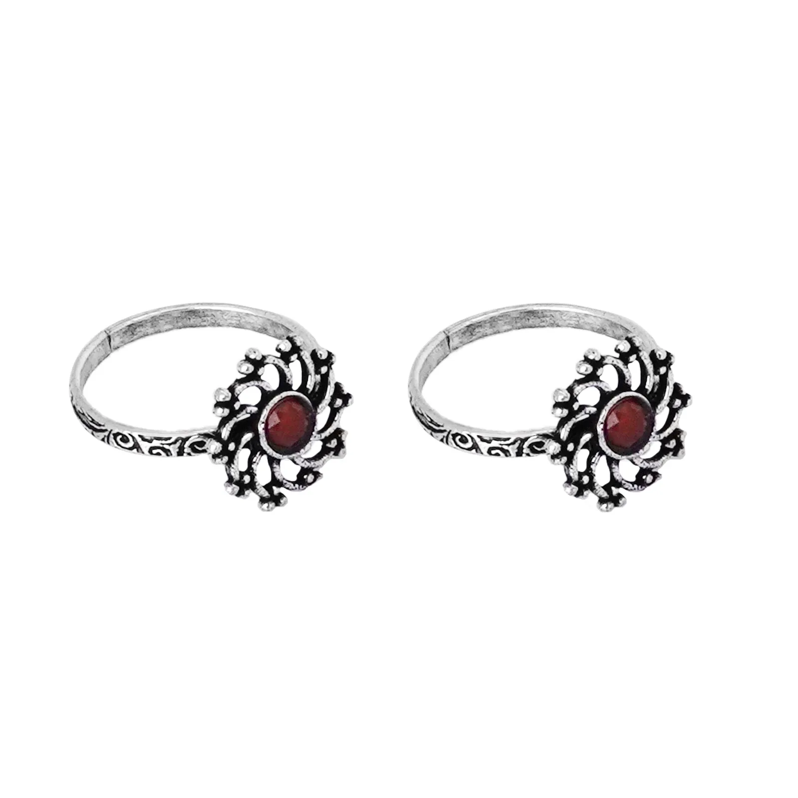 Teejh Dhrishya Red Stone Silver Oxidised Rings