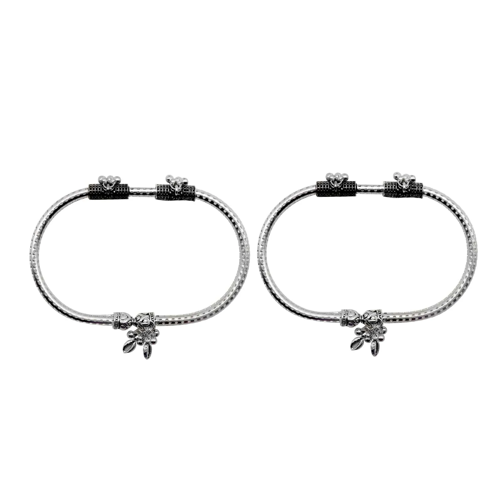 Teejh Double Cylindrical Silver Oxidized Charm Anklets