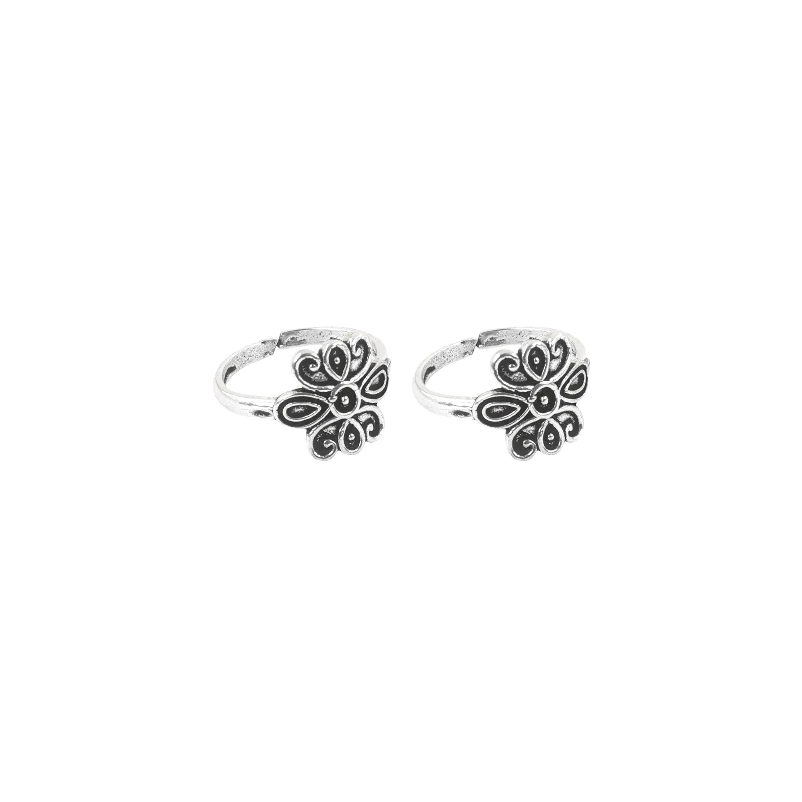 Teejh Ela Floral motif silver oxidised toe ring