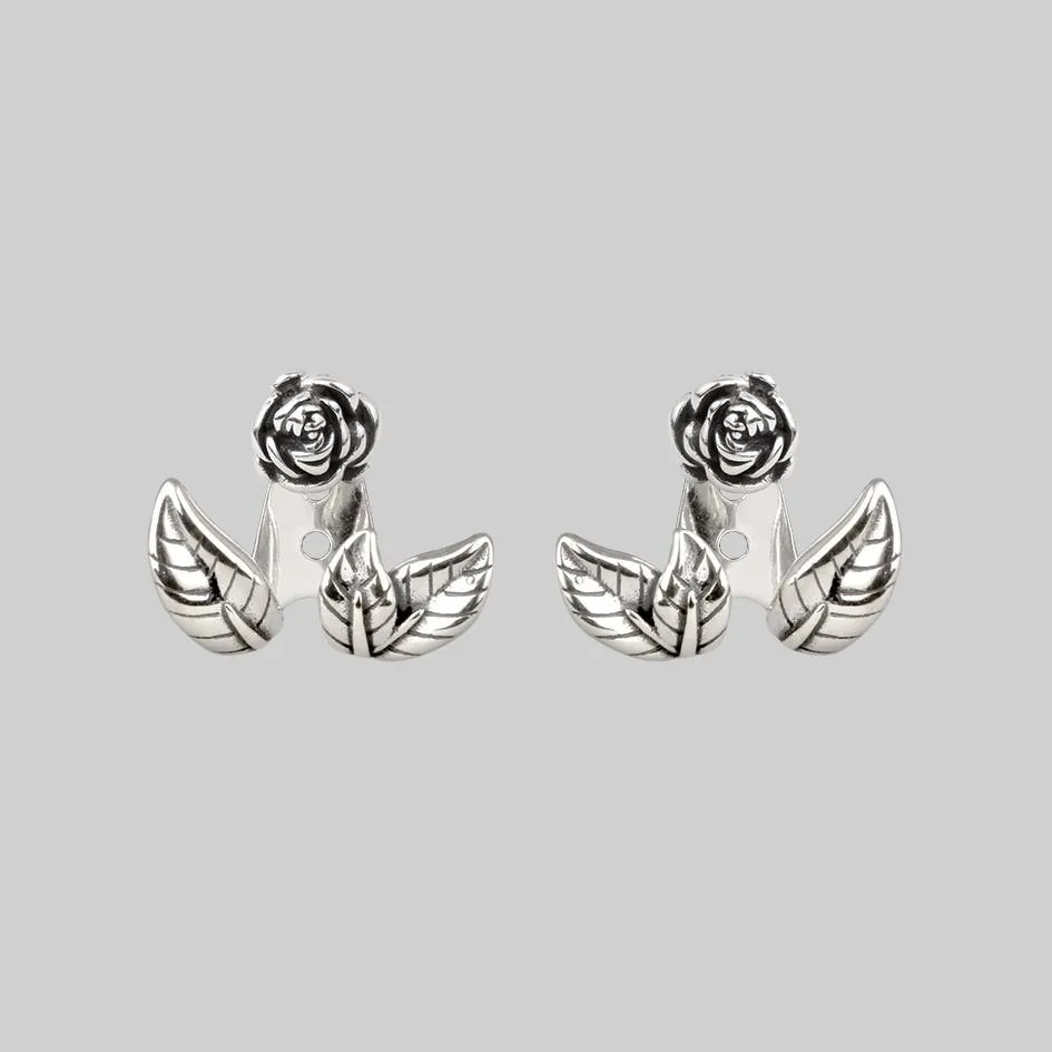 VERDURS. Rose & Foliage Earrings - Silver