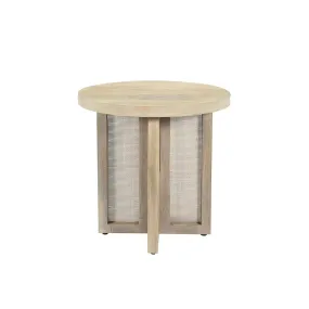 Whitewash Mango Wood Rattan Side Table with Sled Base