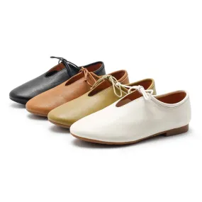 Women's Vegetable Tanned Sheepskin Flats Retro Round Toe 5 Colors